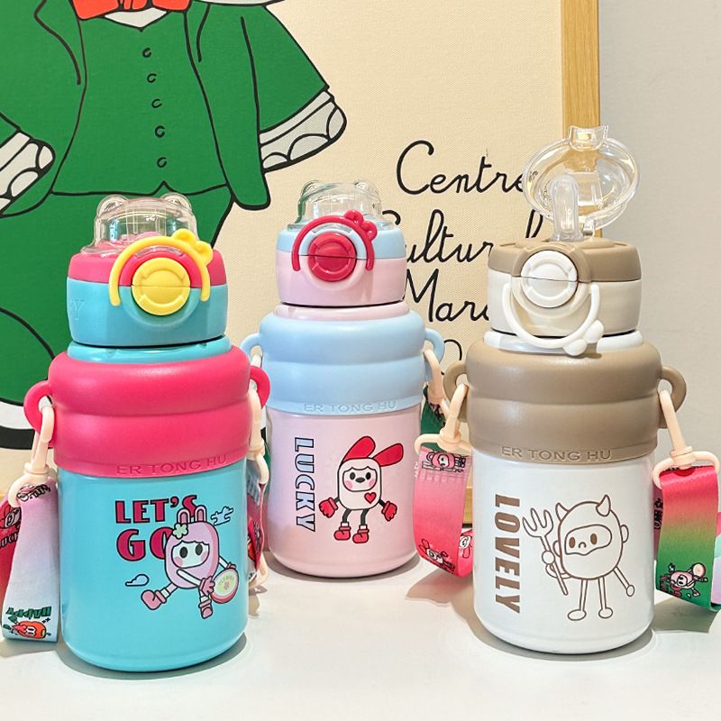 316不锈钢儿童保温杯一杯双饮吸管水杯便携大容量保温壶弹跳杯
