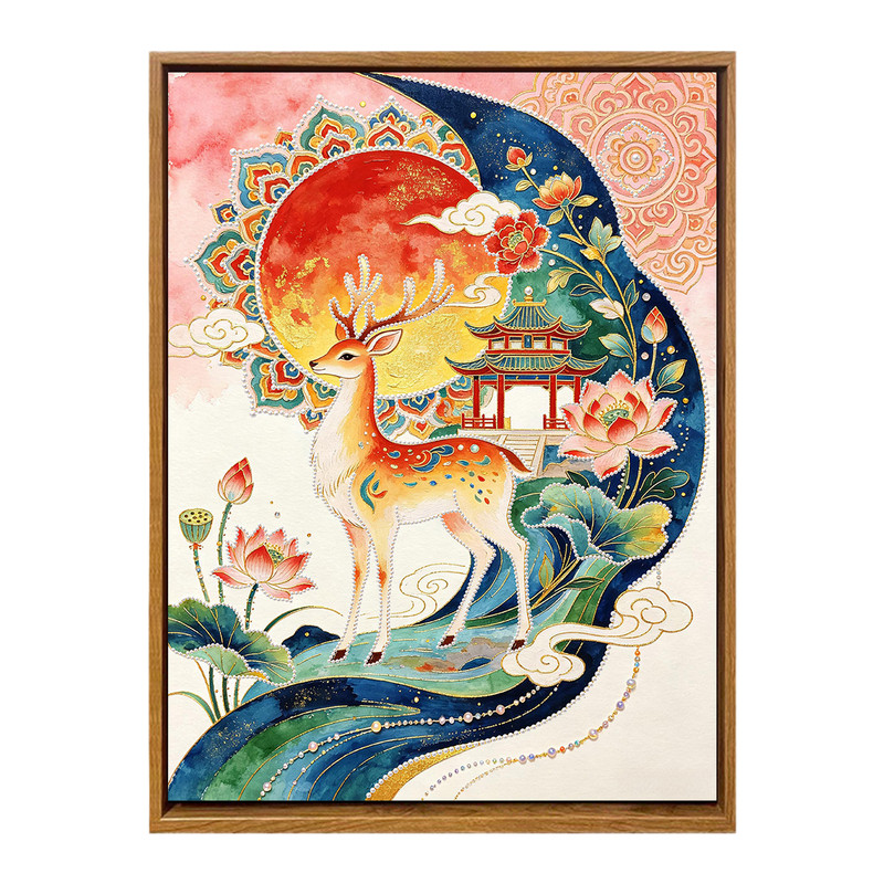 国潮敦煌风宋锦祥鹿DIY珍珠画