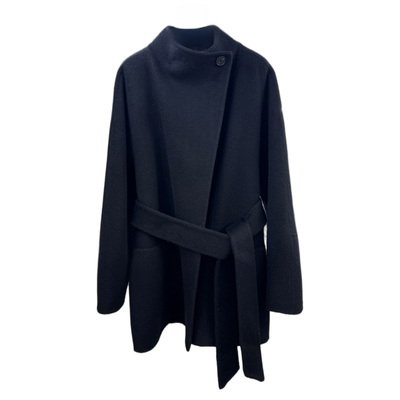 牦牛绒经典黑立领双面羊毛大衣女短款秋冬新款一粒扣简约毛呢外套