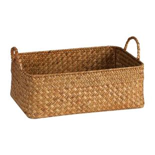 Kens草编茶几零食收纳筐日式桌面护肤品整理篮抽手储物盒手工编织