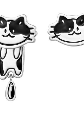 KITSH奶牛猫不对称耳钉原创耳饰