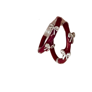 法式蝴蝶结耳环新年气质安可拉红耳钉滴釉耳圈红色盘发器耳环女