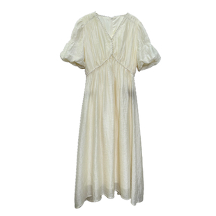 安璃 ANLI 仙气飘飘~精致珍珠V领拼接盛装仙女裙收腰气质连衣裙