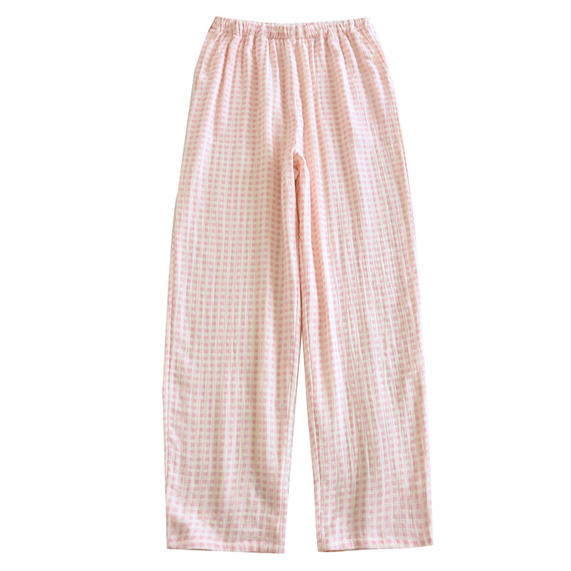 夏季纯棉格子女外穿家居裤