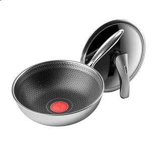 不粘锅炒锅家用不锈钢红点蜂窝炒菜锅燃气灶适用电磁炉专用平底锅