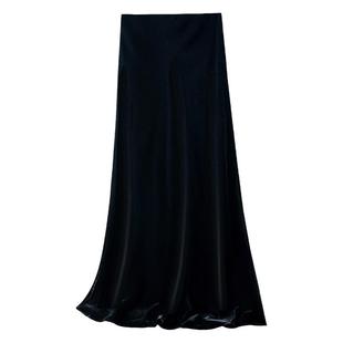 华贵绮丽~高级感真丝丝绒松紧腰显瘦气质半裙中长鱼尾包臀A字裙春