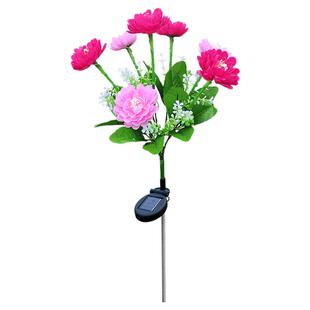 新款7头太阳能雪莲花灯户外仿真花灯7叉LED假花地插灯庭院草坪灯