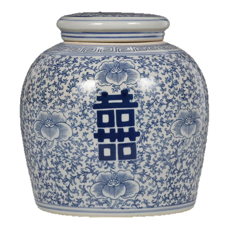 千禧阁仿古青花瓷瓷器仿古喜字罐