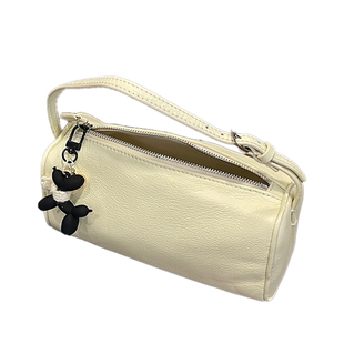 THER笔筒包女头层牛皮手拎包红色小众高级感极简mini麂皮绒斜挎包