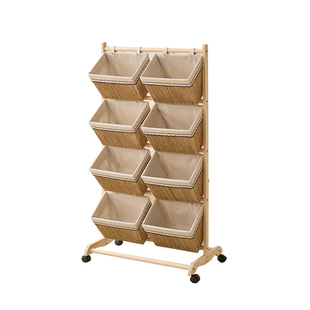 客厅实木玩具收纳架零食多层储物柜杂物整理架子带轮可移动置物架