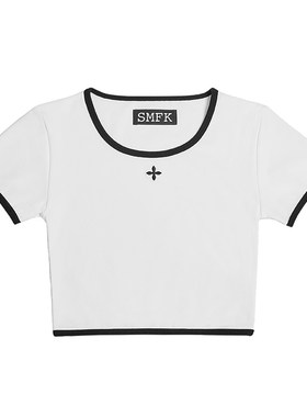 SMFK运动黑白撞色修身短款T恤