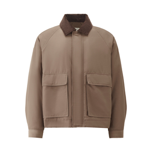 设计师款佐丹奴棉衣外套男装工装口袋拼接灯芯绒翻领夹克18075820