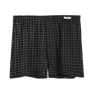 2条装阿罗裤男士内裤四角裤纯棉格子宽松版透气舒适居家睡裤短裤