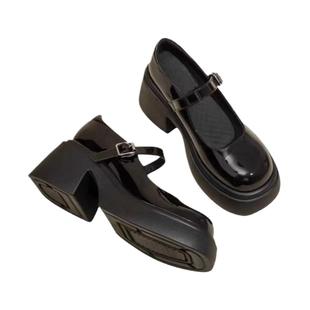 甜百搭jk粗跟女酷风2024春季新款小皮鞋学院风小个子高跟玛丽珍鞋