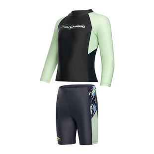 李宁男童游泳衣儿童长袖防晒男孩分体中大童速干青少年专业套装