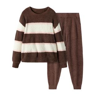 网易严选半边绒睡衣女2025秋冬新款抗静电家居服加厚保暖抓绒上衣