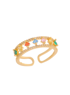 彩虹宝石开口戒指女小众锆石指环