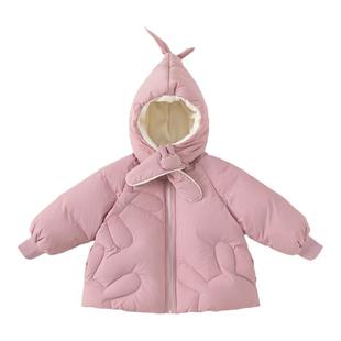 宝宝羽绒服婴儿冬季保暖外套女宝90白鸭绒上衣小女孩纯色冬装衣服