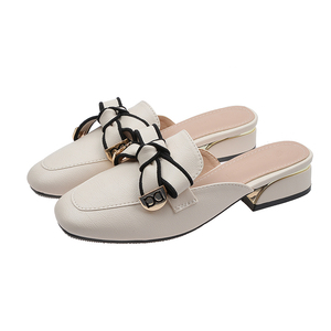 包头半拖鞋女外穿2025夏季粗跟软皮懒人穆勒鞋网红仙女中跟凉拖鞋