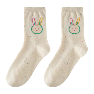 礼盒装可爱袜子女款中筒袜白色纯棉春夏薄款翻边卡通日系无骨长袜