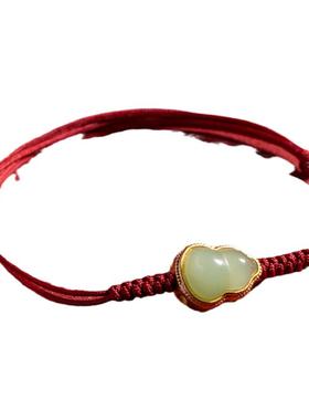 和田玉福禄葫芦红绳手工编织绳