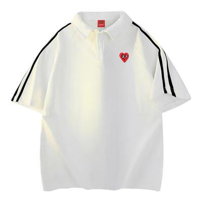 查尔斯桃心 条纹翻领Polo衫2025年夏季新款短袖t恤男无性别同款