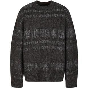 速写男装秋冬新款休闲套头毛衫圆领舒适格纹复古保暖宽松上衣潮流