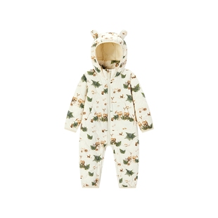 Milkbarn秋冬新品婴儿羽绒服连体哈衣宝宝轻薄连帽外出爬服