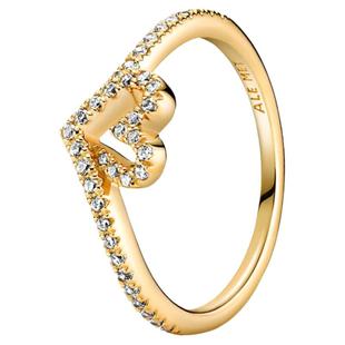 Pandora潘多拉闪耀爱心许愿骨戒指金色美好寓意礼物