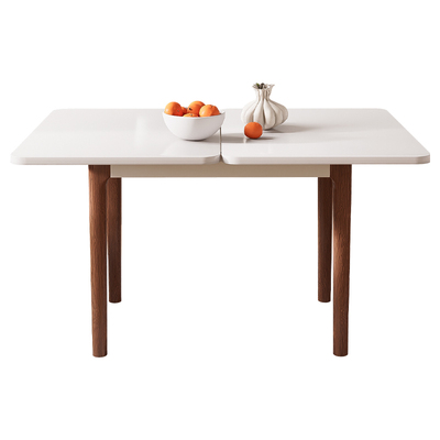 复古风岩板家用实木餐桌椅组合小户型折叠多功能靠墙方形吃饭桌子