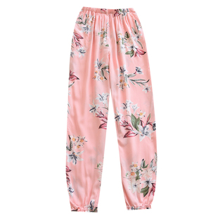 棉绸睡裤女长裤夏季薄款纯棉绵绸防蚊灯笼裤外穿人造棉春秋家居裤