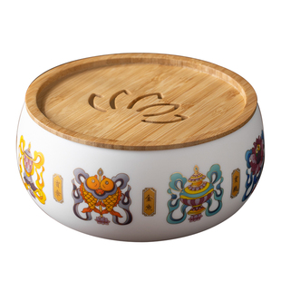 徐建勇文创吉祥八宝禅定钵羊脂玉陶瓷茶具干炮太茶洗收纳置物盒