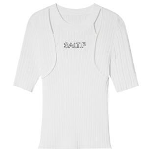 SALT.P可颜圆领镂空弹力紧身辣妹感短袖毛衣毛针织衫秋款