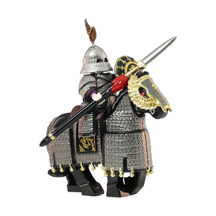 中国古代风铁浮屠武士骑兵人重装盔甲战马军事积木人仔拼装玩具偶