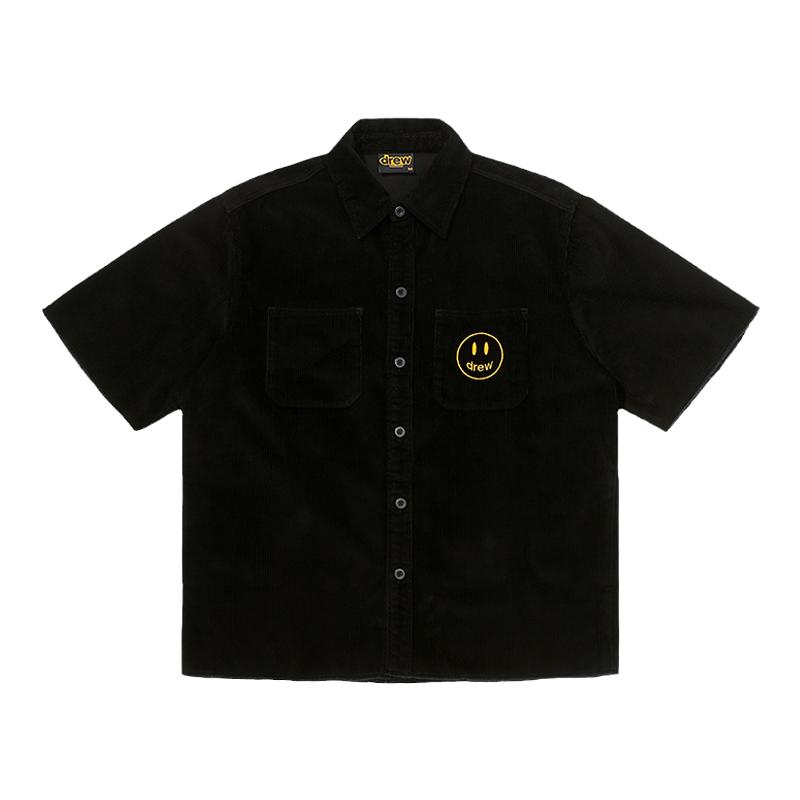 Drew House Corduroy SS Shirt比伯同款笑脸刺绣灯芯绒短袖衬衫潮