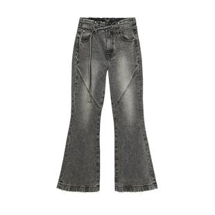 SLY 春季美式复古解构交叉系带微喇牛仔裤030HAR11-5711