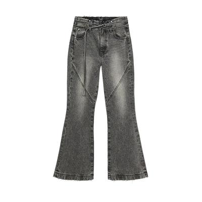 SLY 春季美式复古解构交叉系带微喇牛仔裤030HAR11-5711