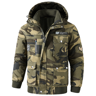 冬季加绒加厚迷彩服套装秋冬款工作服男装单上衣纯棉耐磨男士裤子