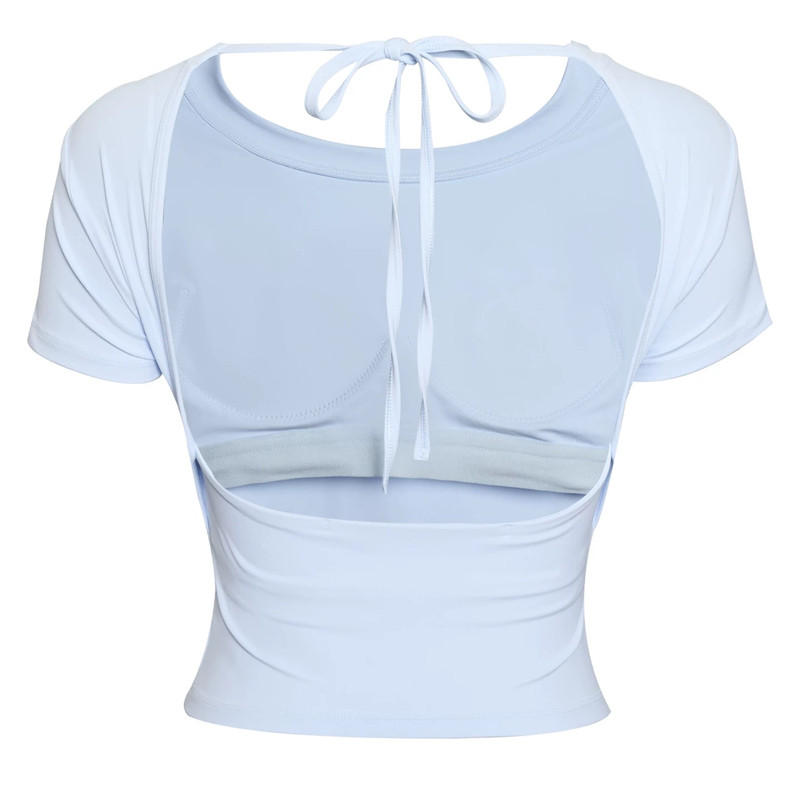 悠美YOGA露背带胸垫瑜伽服短袖
