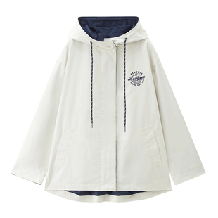 [史努比联名]佐丹奴夹克女撞色刺绣宽松廓形连帽风衣外套18375706