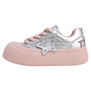 TTKJ银粉色胖星鞋秋冬休闲女鞋原创设计小个子厚底增高丑萌大头鞋