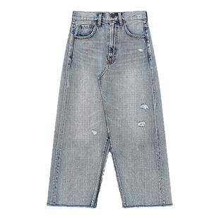MOUSSY 春季新品美式风前后开叉牛仔半身裙女028ISA11-1581