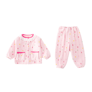 女童睡衣秋冬款2025新款儿童法兰绒女孩小童保暖珊瑚绒家居服