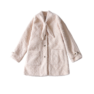 暖炉烤茶小香风羊羔毛女秋冬厚款皮草中长款米色高级感毛毛外套