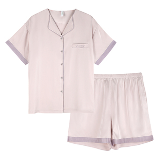 轩靓情侣睡衣女士夏季冰丝短袖仿真丝绸可外穿高级感家居服男套装