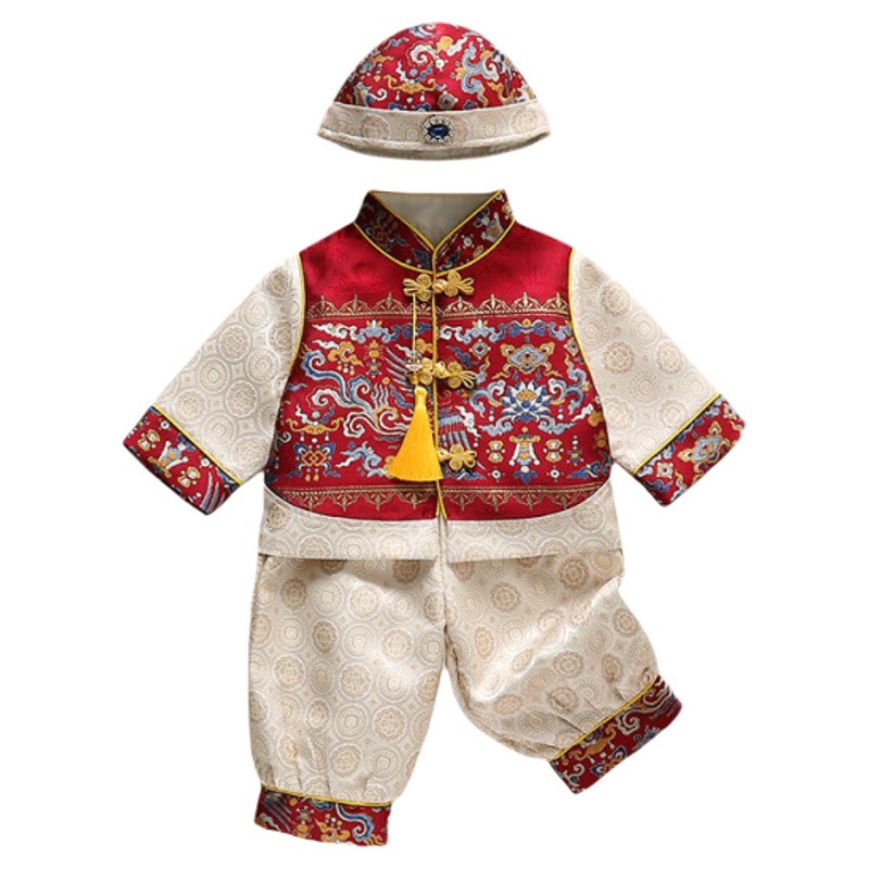 男宝宝中式唐装套装抓周衣服