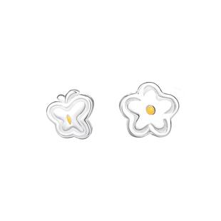 猫蛰S999足银小花朵蝴蝶耳钉小清新甜美可爱文艺少女心纯银耳饰品