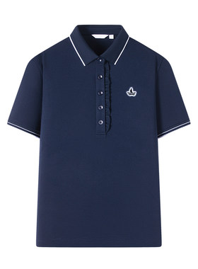 小帆船夏季藏青色短袖Polo