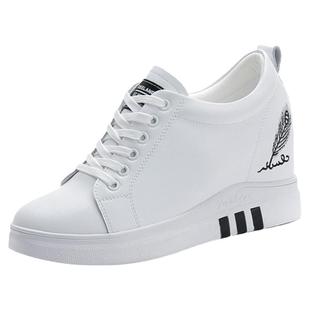 春秋内增高女鞋增高8cm厚底坡跟真皮百搭高跟鞋子休闲运动小白鞋