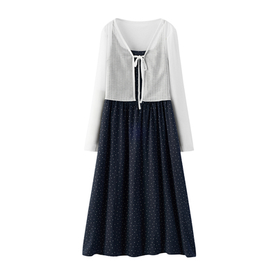 森马优雅短开衫波点吊带连衣裙女